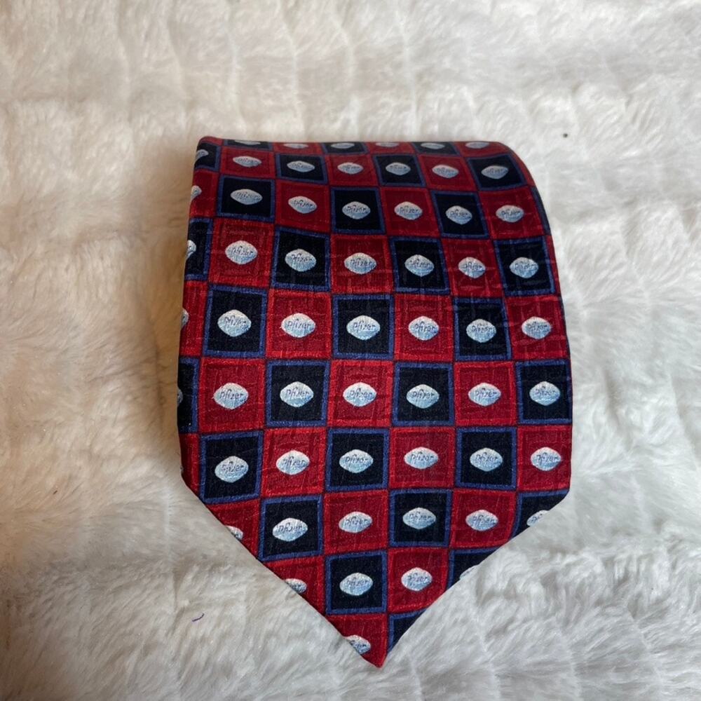 PFIZER Pill Doctor Red Navy Medicine‎ Tie 100% Silk Novelty Hospital Pharm